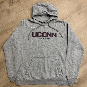 Nike UConn Huskies Hockey Club Fleece Hoodie Men's Large L Sweatshirt Gray Team
